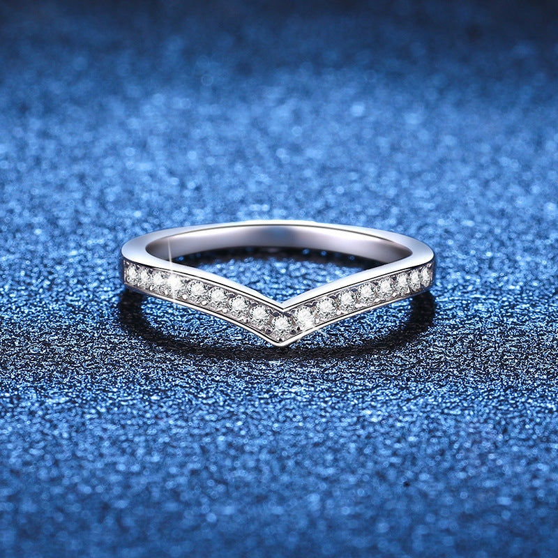 V-Shape Moissanite Eternity Ring - Full Pavé D Color Sterling Silver Stacking Ring | Korean Style