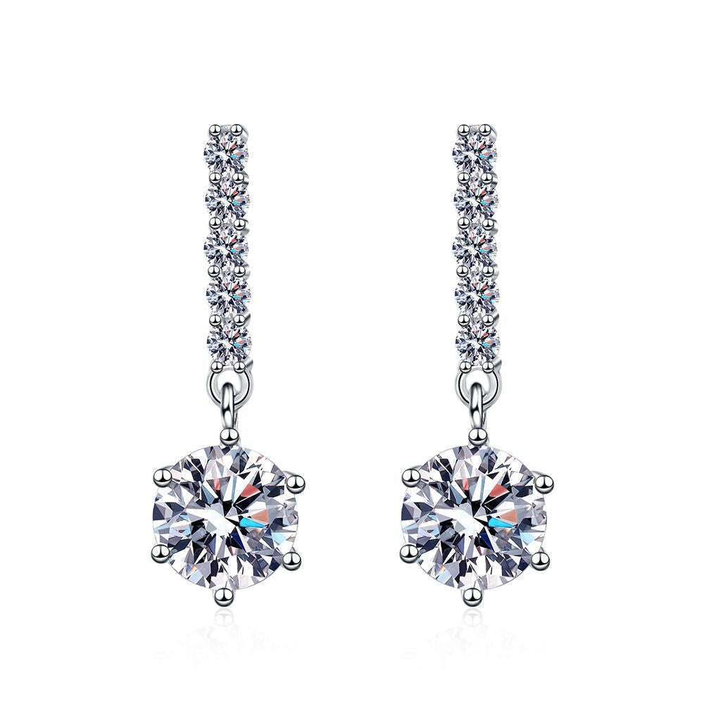 Tassel Drop Earrings with 1CT Moissanite - 6-Prong Sterling Silver Dangling Earrings
