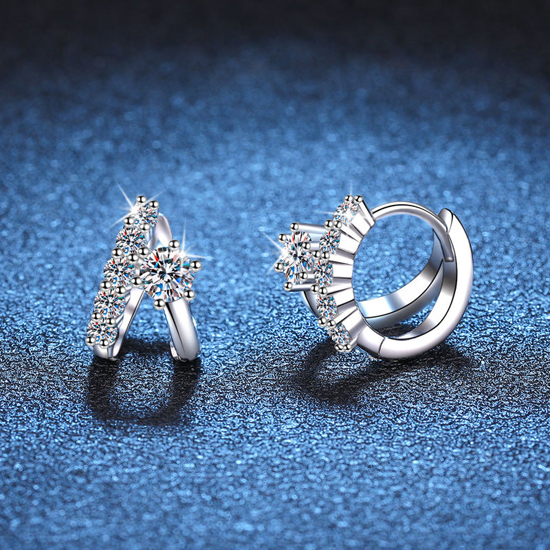 French Style Asymmetric Moissanite Earrings - 0.6CT Total D Color Sterling Silver Ear Jackets