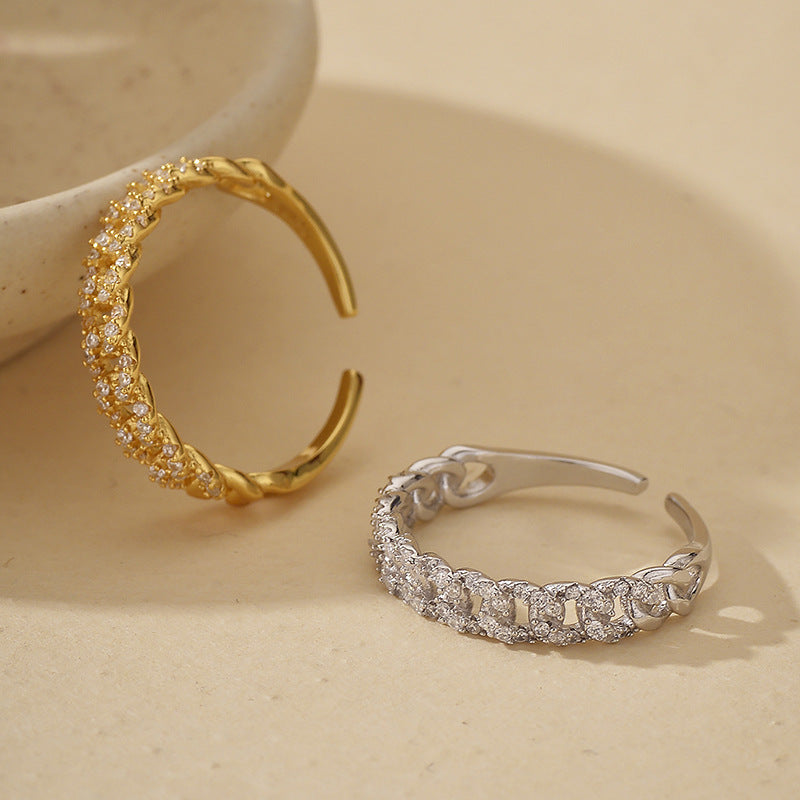 Twisted Full Pavé CZ Eternity Ring - Adjustable Open Ring in Sterling Silver