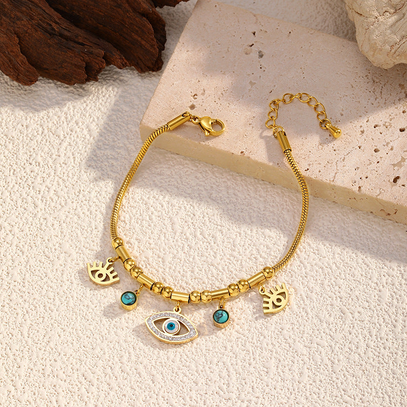 Evil Eye Protection Bracelet for Women - Delicate 18K Gold Plated Stainless Steel Chain