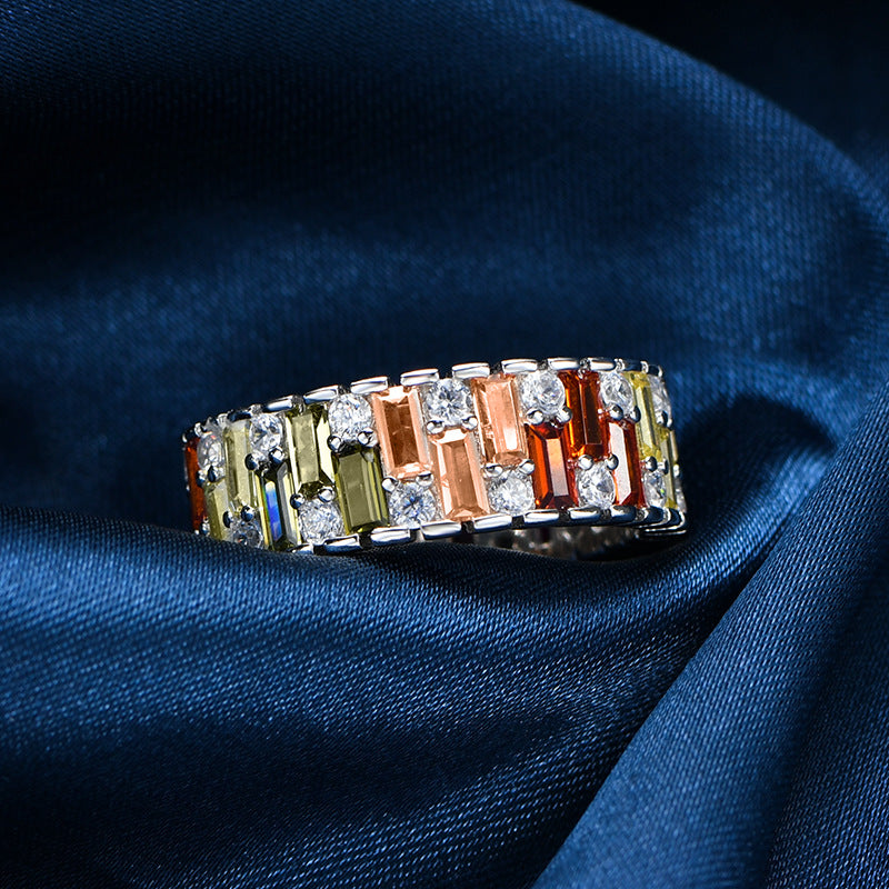 Gradient Color Block Ring - 7.3mm Wide Architectural Stacking Ring in Sterling Silve
