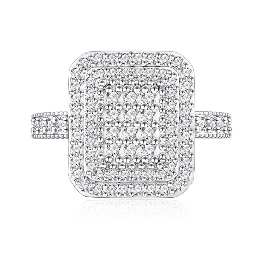Rectangular Full Eternity Ring - Micro-Pavé Zircon Band in Solid Sterling Silver