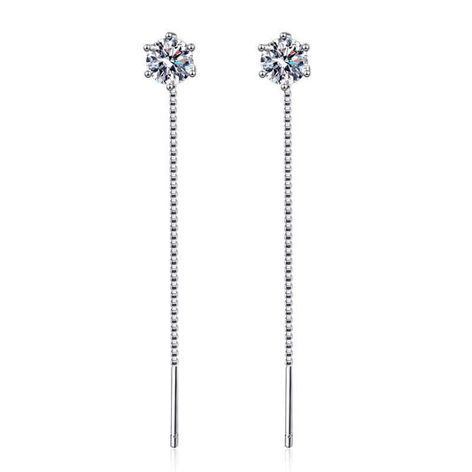 Classic 6-Prong Moissanite Stud Earrings - 1CT D Color PT950 Plated Threader Earrings