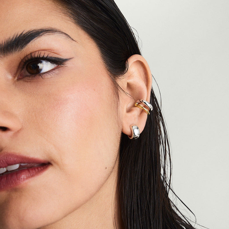 Double Layer No-Piercing Ear Cuff - S925 Sterling Silver Two-Tone Ear Climber