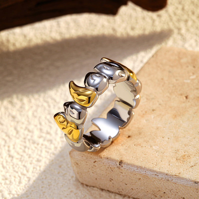 Geometric Punk Ring for Men & Women - 18K Gold Plated Stainless Steel Edgy Band