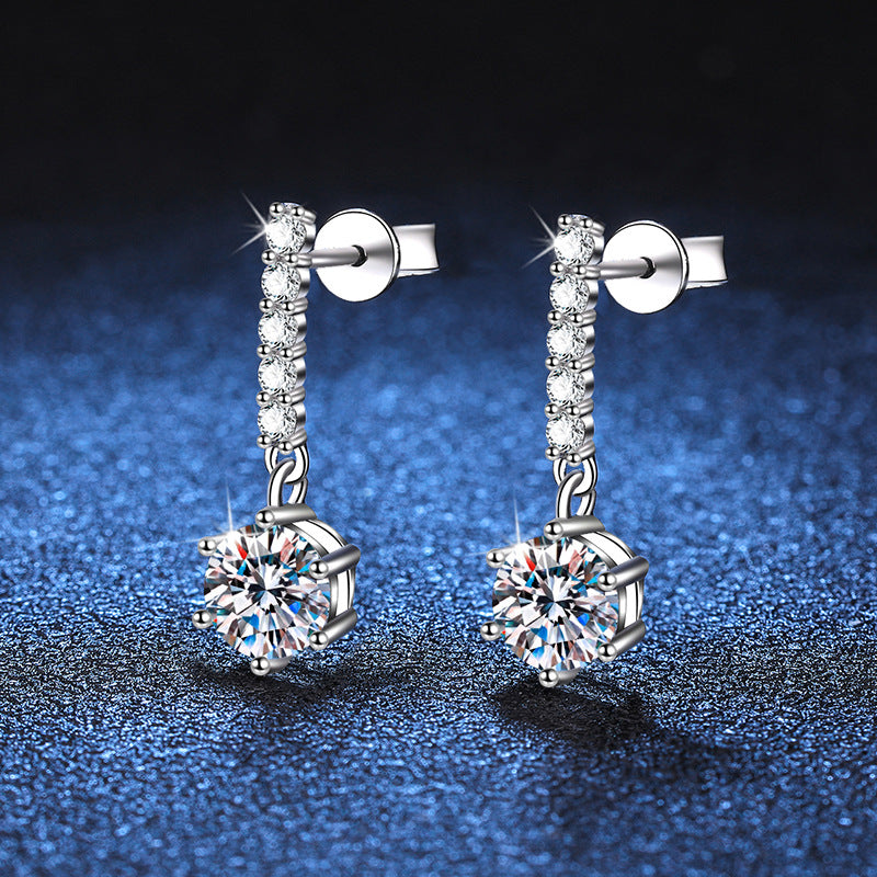 Tassel Drop Earrings with 1CT Moissanite - 6-Prong Sterling Silver Dangling Earrings