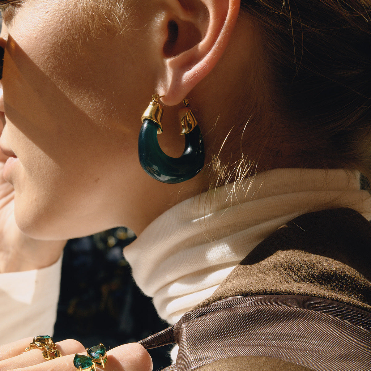 Chunky Resin Hoop Earrings for Women - 18K Gold Plated Modern Minimalist Statement