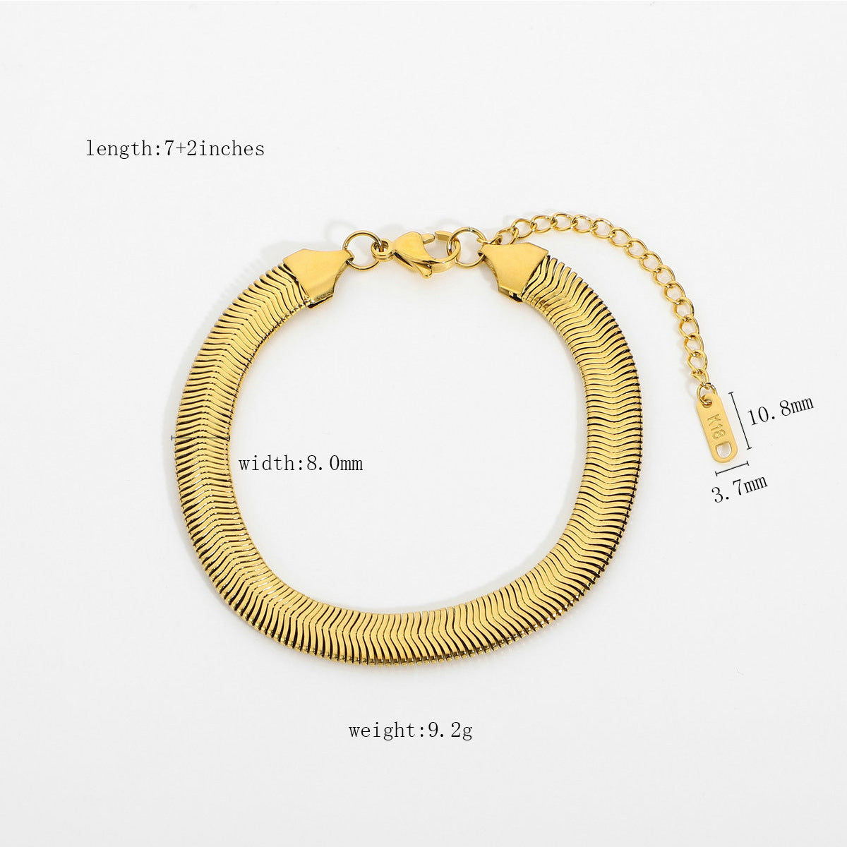 Miami Cuban Chain Bracelet - Flat Snake Link 18K Gold Plated, Adjustable Layering Bracelet for Women & Men
