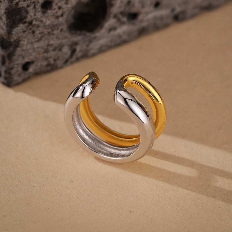 Double Layer No-Piercing Ear Cuff - S925 Sterling Silver Two-Tone Ear Climber