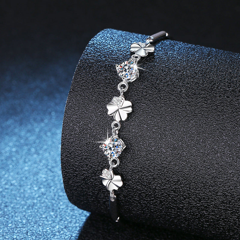 1CT Four Leaf Clover Bracelet - Sterling Silver Lucky Moissanite Bracelet for Women