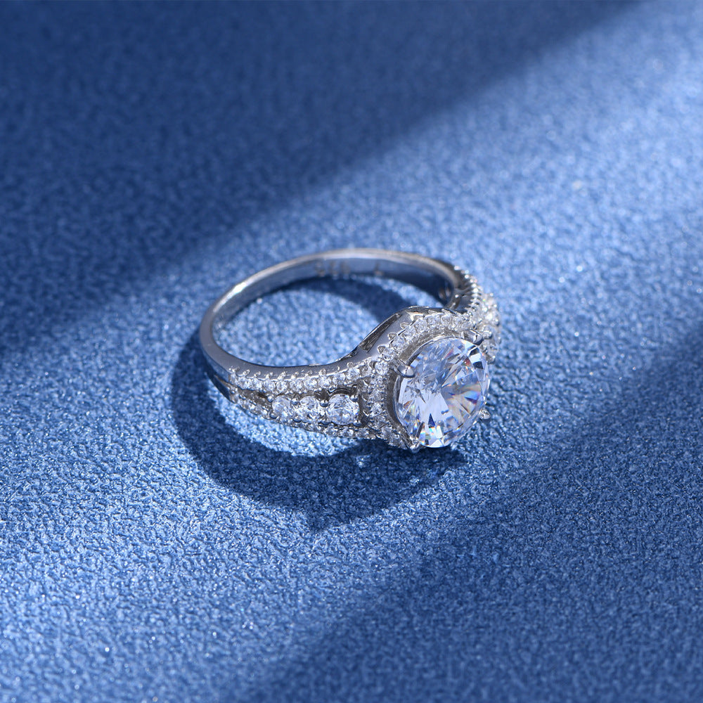 Solitaire Engagement Ring - 8mm 5A Cubic Zirconia Sterling Silver Bridal Set