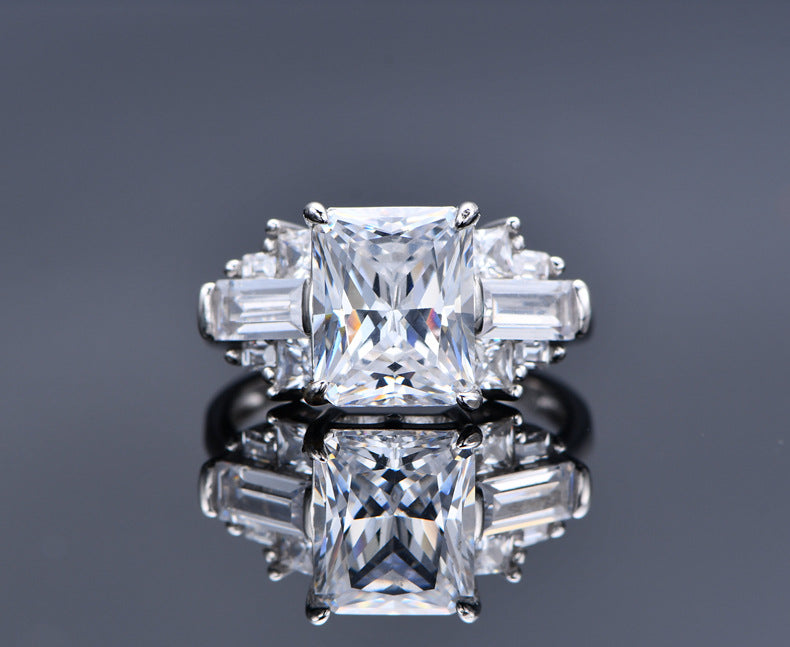 Icy Snowflake Square CZ Ring - 8x10mm Statement Sterling Silver Ring