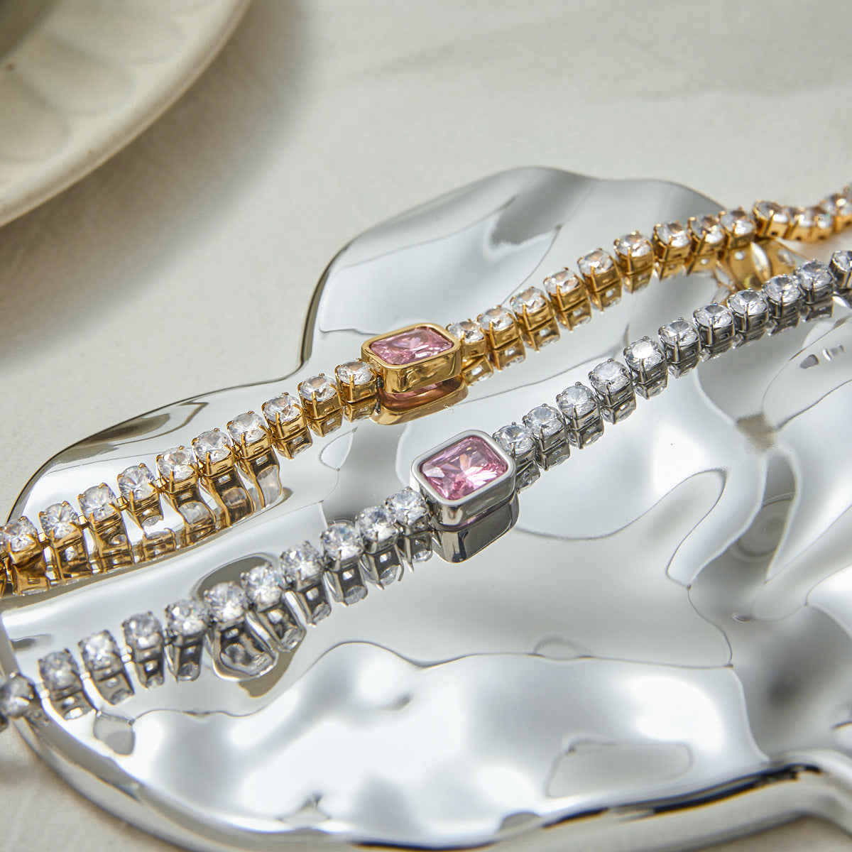Dainty Heart Bracelet with Cubic Zirconia - Tarnish-Free Titanium Steel Chain, Minimalist Stacking Jewelry Gift for Her