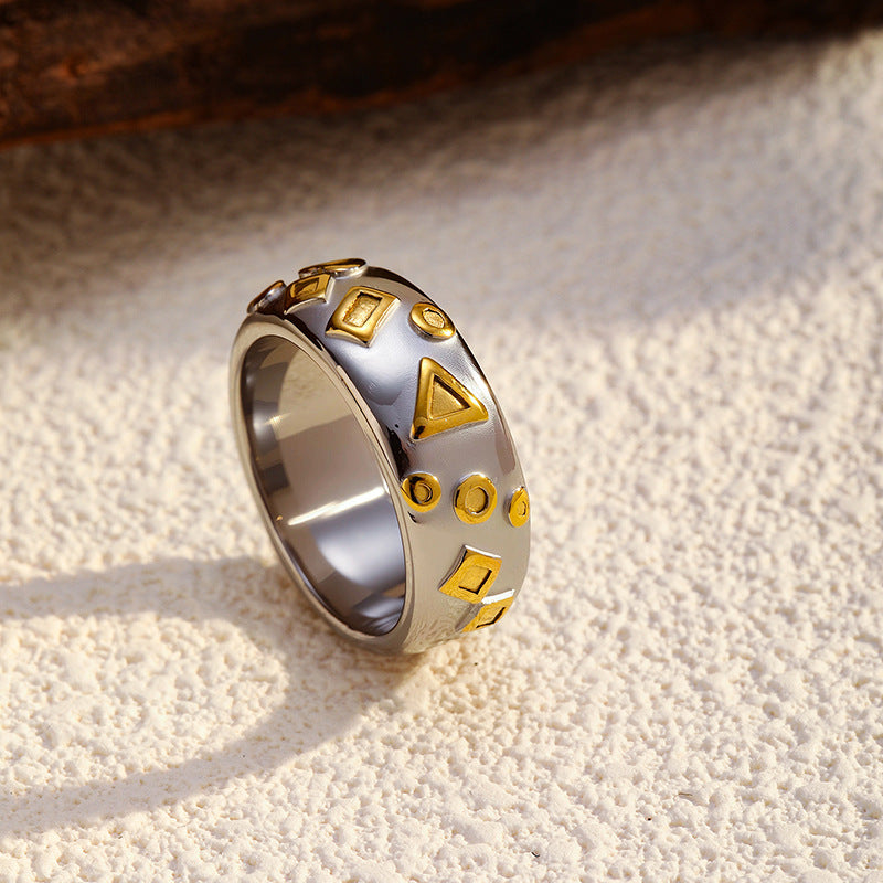 Geometric Punk Ring for Men & Women - 18K Gold Plated Stainless Steel Edgy Band