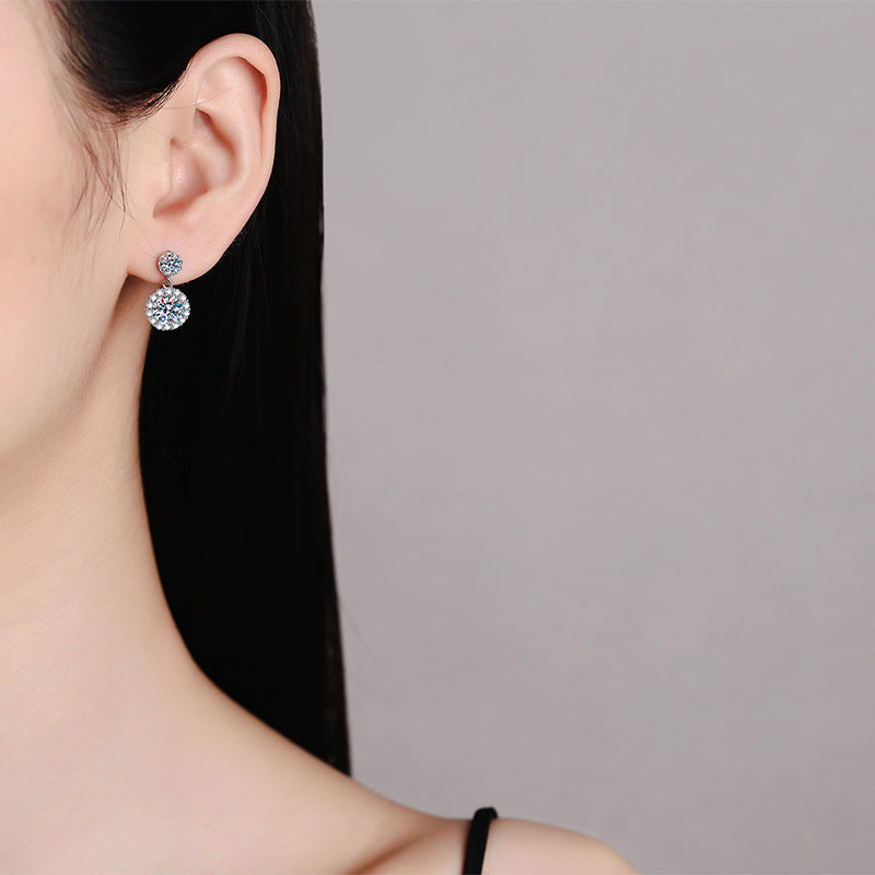 Round Halo Moissanite Stud Earrings - 1CT D Color Sterling Silver Earrings for Women