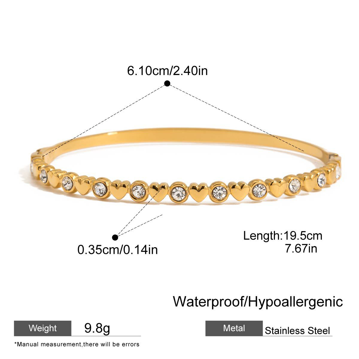 Dainty Heart Bracelet with Cubic Zirconia - Tarnish-Free Titanium Steel Chain, Minimalist Stacking Jewelry Gift for Her