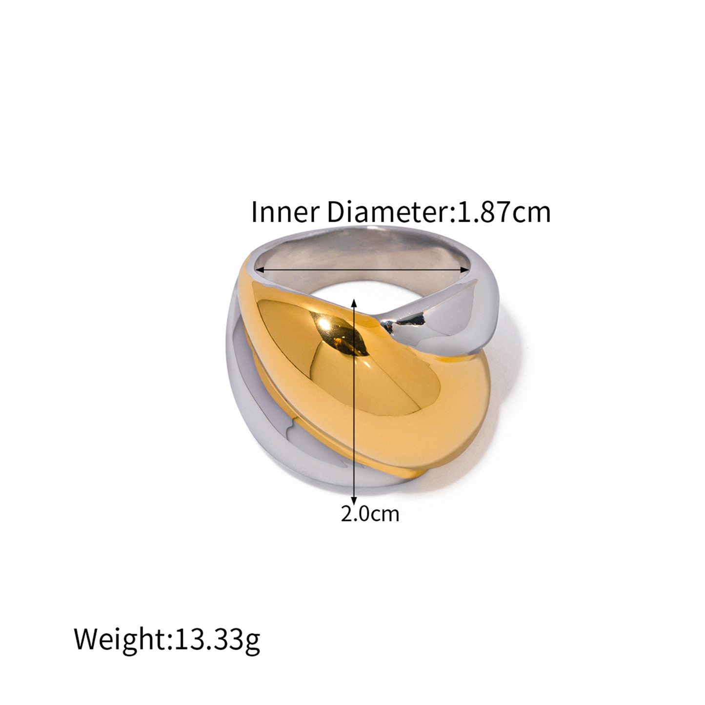 Geometric Statement Ring in 18k Gold Plated Stainless Steel - Bold Luxurious Cocktail Ring