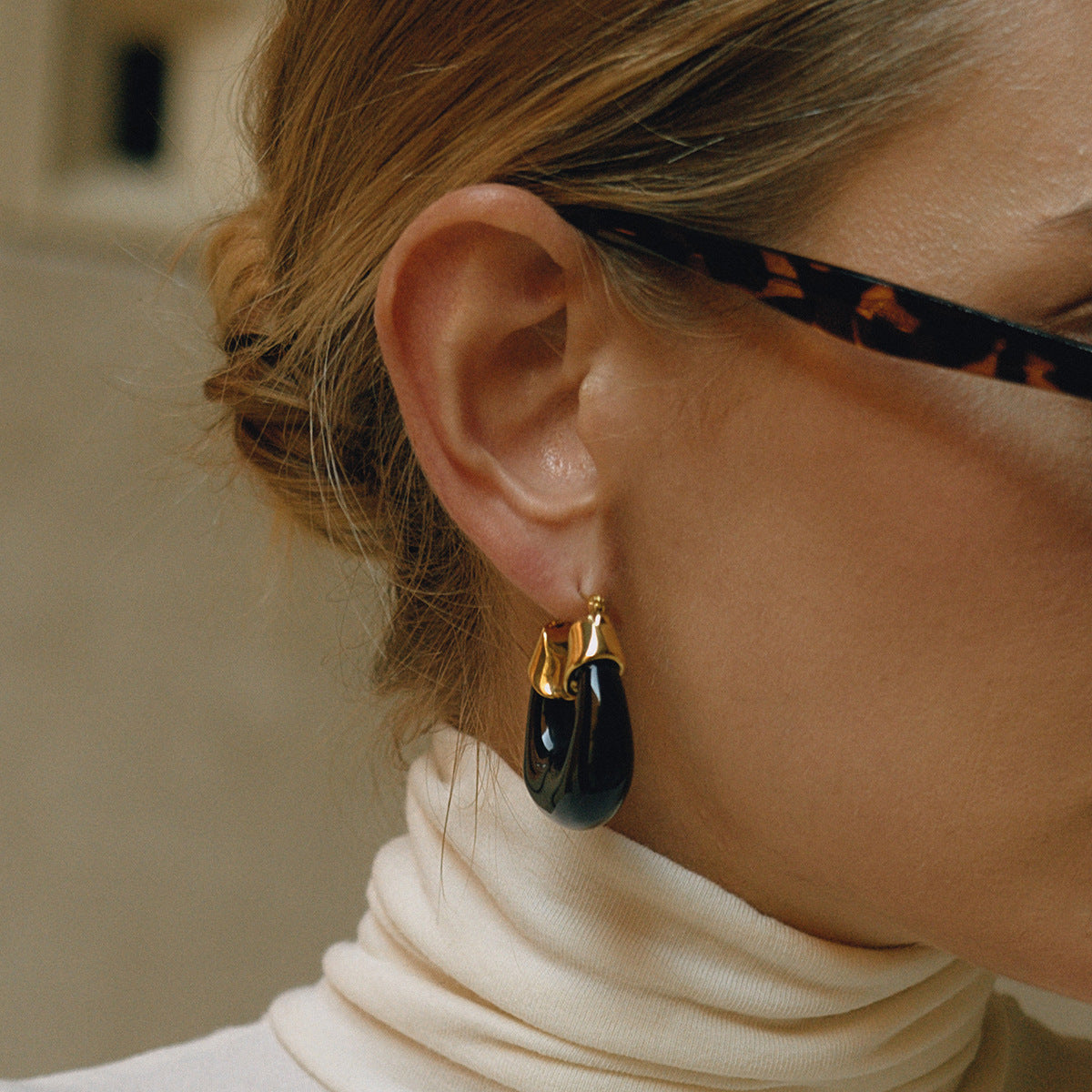 Chunky Resin Hoop Earrings for Women - 18K Gold Plated Modern Minimalist Statement