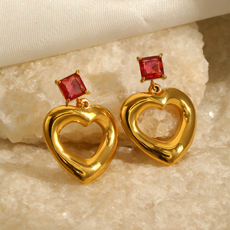 Gold Plated Heart Stud Earrings - Sparkling Zircon Minimalist Earrings for Women, Hypoallergenic Stainless Steel