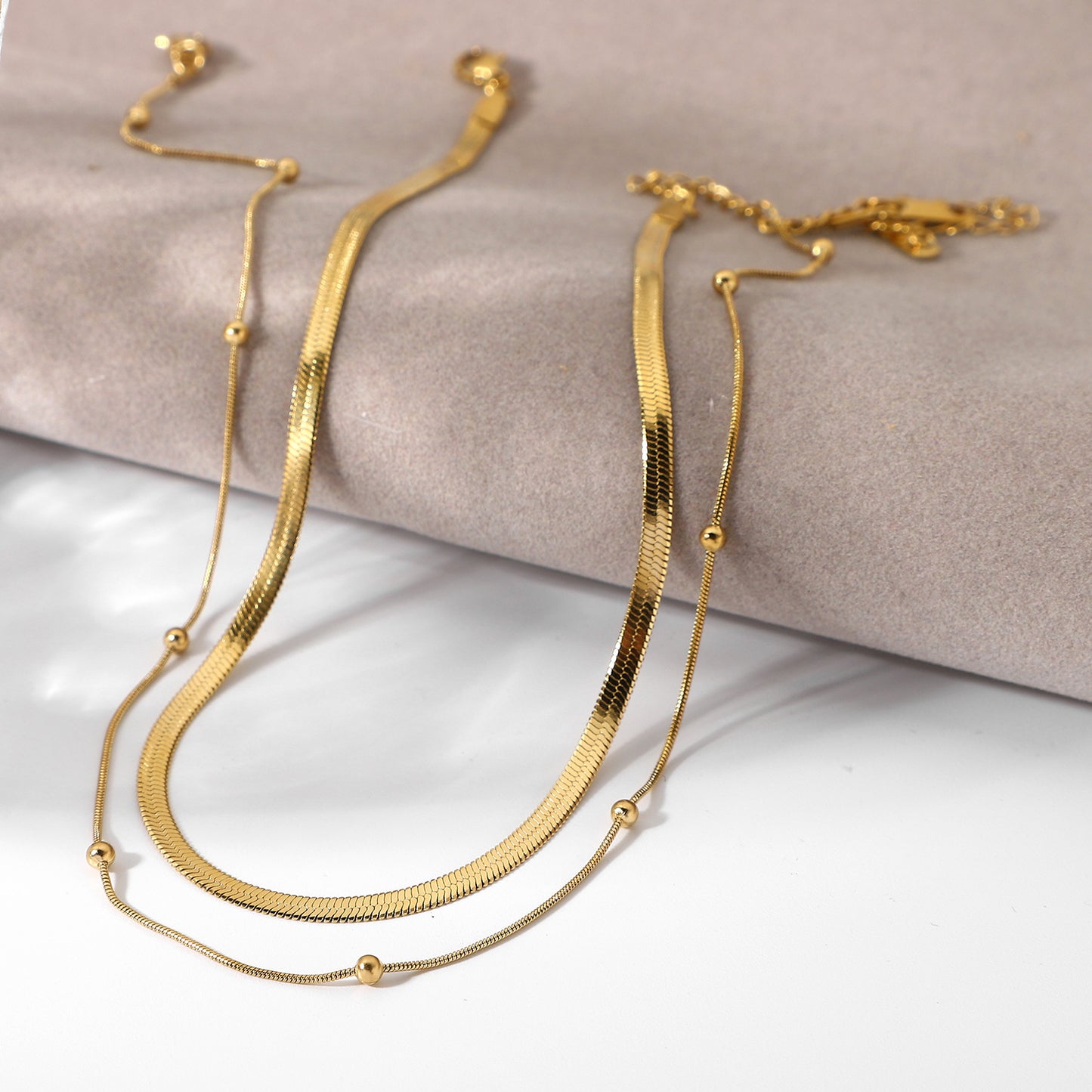 Adjustable Bead Choker Necklace - 14K Gold Plated Layered Chain for Daily Fashion