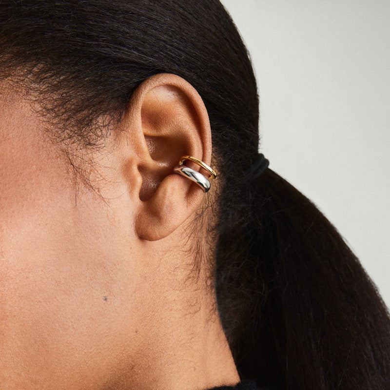 Double Layer No-Piercing Ear Cuff - S925 Sterling Silver Two-Tone Ear Climber
