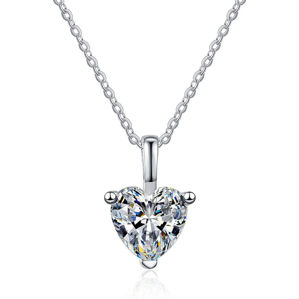 Abstract Heart Pendant Necklace with 1CT D Color Moissanite - Modern Sterling Silver Jewelry
