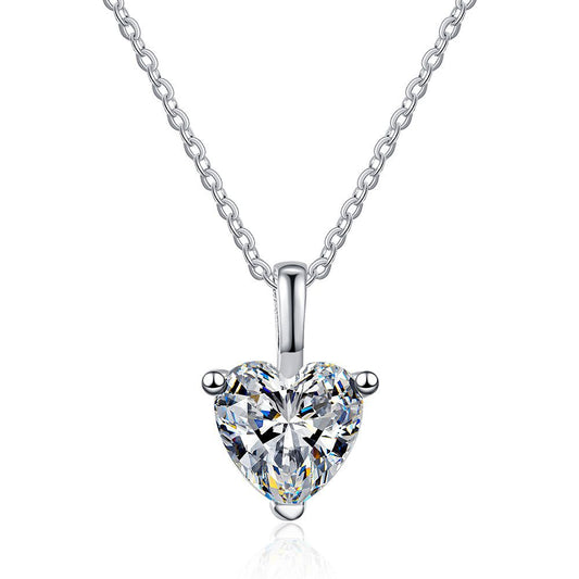 Abstract Heart Pendant Necklace with 1CT D Color Moissanite - Modern Sterling Silver Jewelry