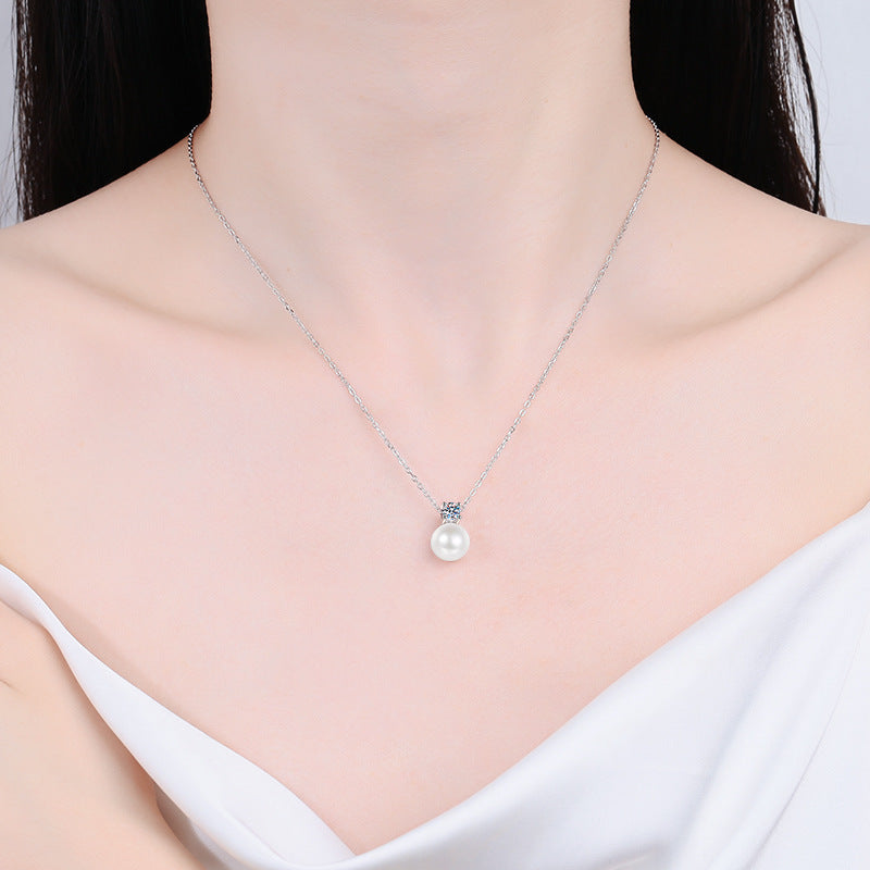 Moissanite and Pearl Y-Necklace - 0.3CT D Color with Sterling Silver Chain | Korean Minimalist