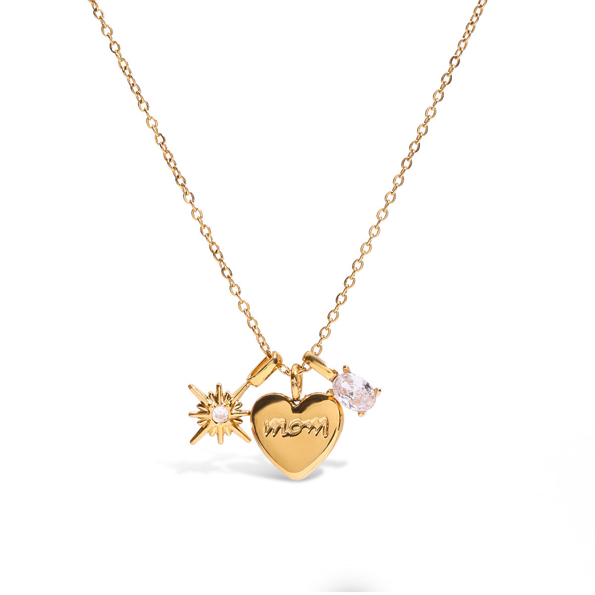 Delicate Heart Pendant Necklace - 18K Gold Plated Zirconia Stainless Steel Chain