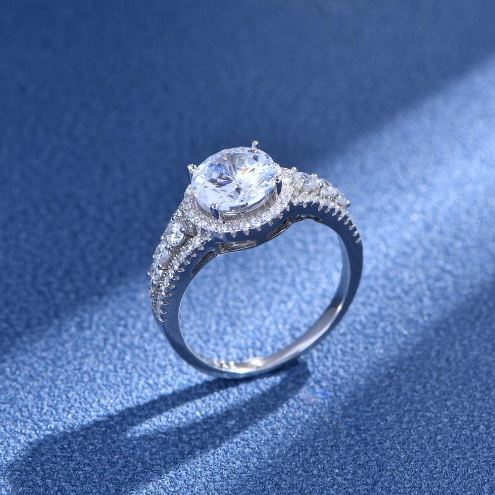 Solitaire Engagement Ring - 8mm 5A Cubic Zirconia Sterling Silver Bridal Set