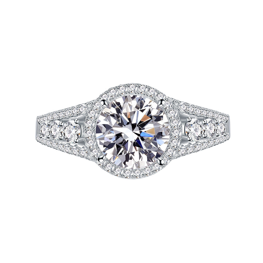 Solitaire Engagement Ring - 8mm 5A Cubic Zirconia Sterling Silver Bridal Set