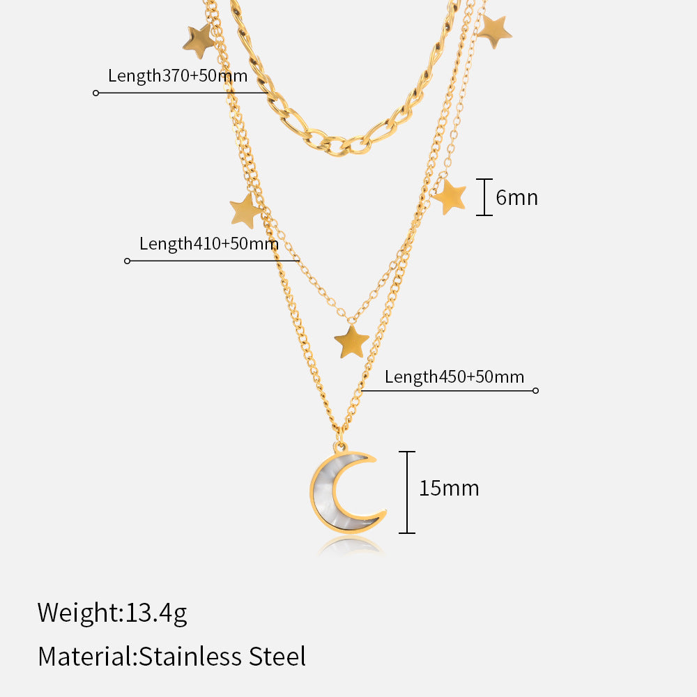 Personalized Three-Layer Necklace with Star & Moon Pendants - INS Trendy Gold Layered Choker
