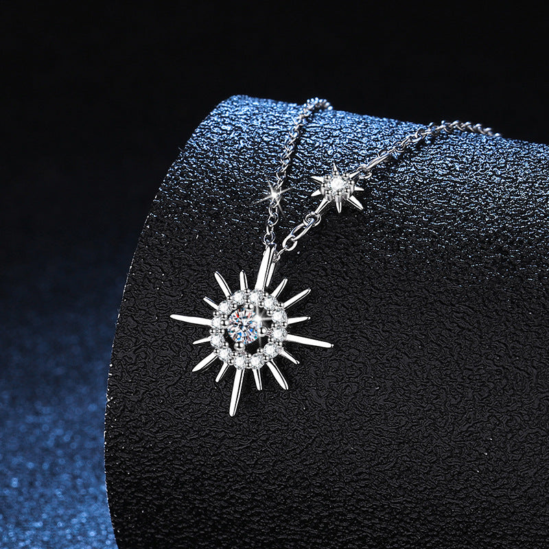 Star Moon Fringe Necklace - Moissanite Hexagram Pendant Sterling Silver Chain | Korean Y2K Style