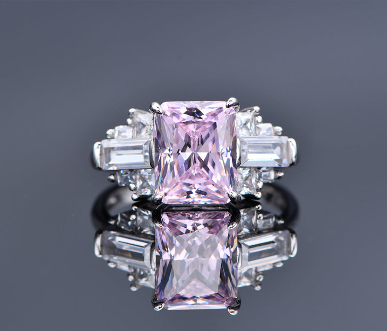 Icy Snowflake Square CZ Ring - 8x10mm Statement Sterling Silver Ring