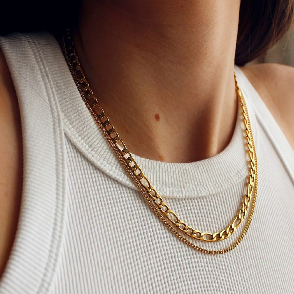 Fade-Resistant Layered Necklace Set - Titanium Steel Collar Bone Chain for Everyday Wear