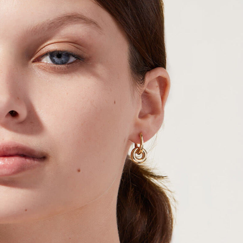 Double Circle Hoop Earrings - S925 Sterling Silver Minimalist Earrings for Women