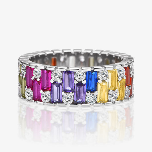 Gradient Color Block Ring - 7.3mm Wide Architectural Stacking Ring in Sterling Silve