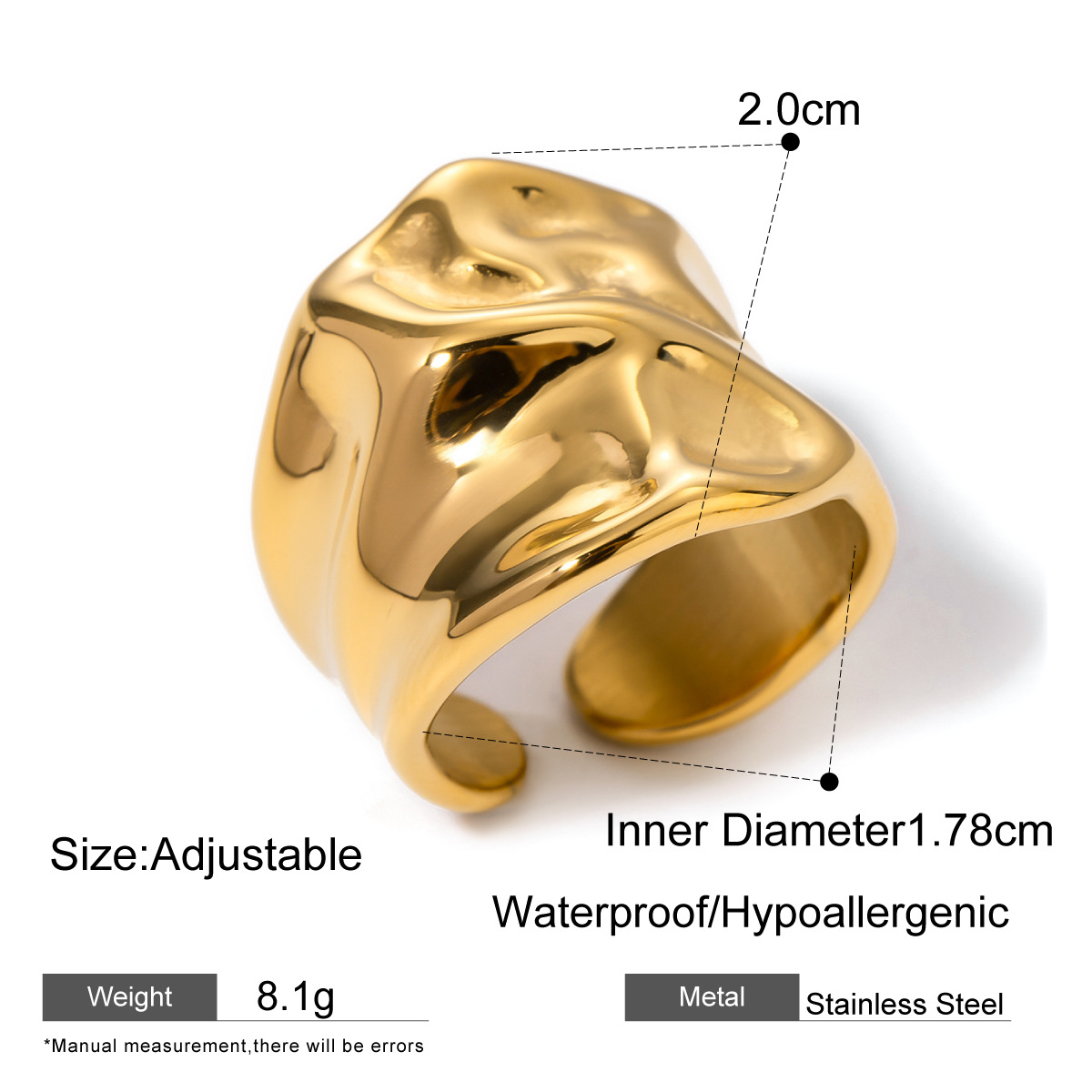 18K Gold Stainless Steel Geometric Statement Ring – Titanium Fashion Band