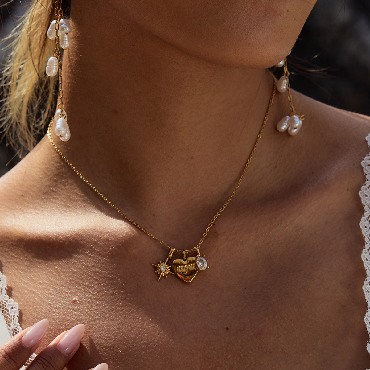 Delicate Heart Pendant Necklace - 18K Gold Plated Zirconia Stainless Steel Chain