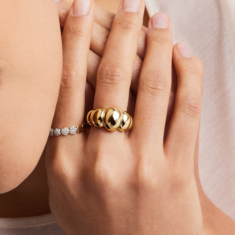 Geometric Dome Ring - S925 Sterling Silver Statement Ring in 18k Gold/White Gold