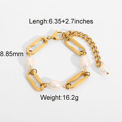 Dainty Pearl Bracelet with Stainless Steel Chain - Tarnish-Free Stacking Bracelet for Women, Minimalist Luxury Jewelry