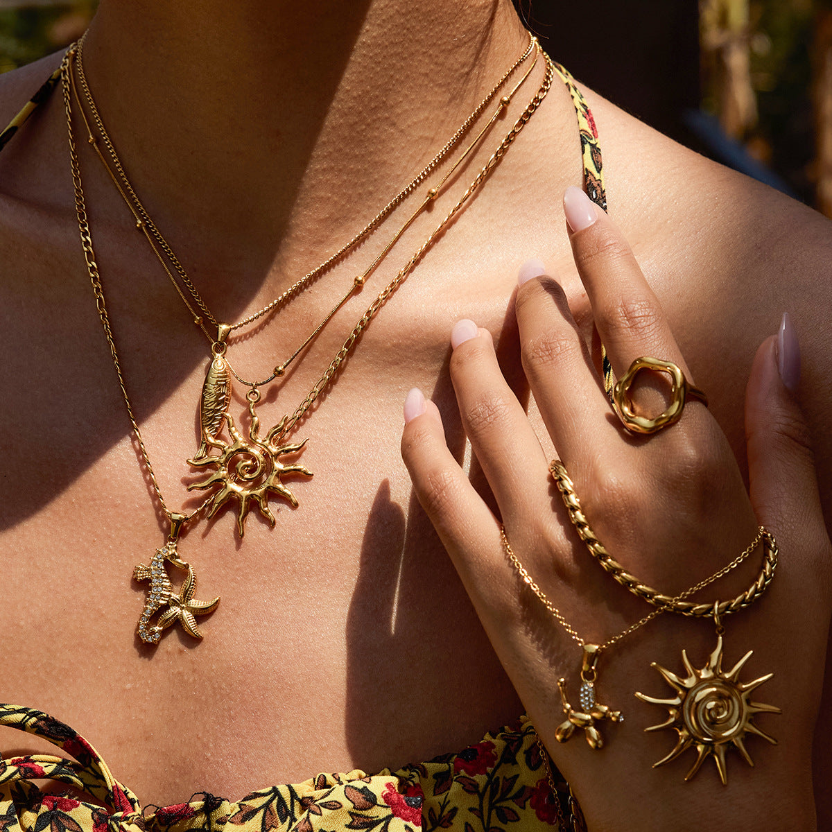 Delicate Layered Necklace Set - Gold Plated Vacation Jewelry for Everyday Elegance