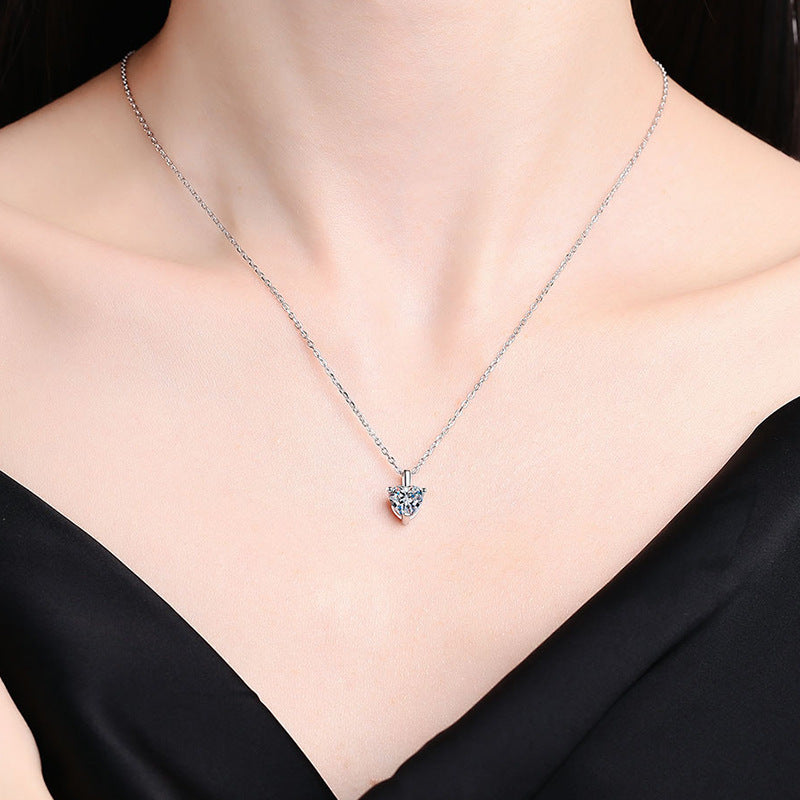 Abstract Heart Pendant Necklace with 1CT D Color Moissanite - Modern Sterling Silver Jewelry