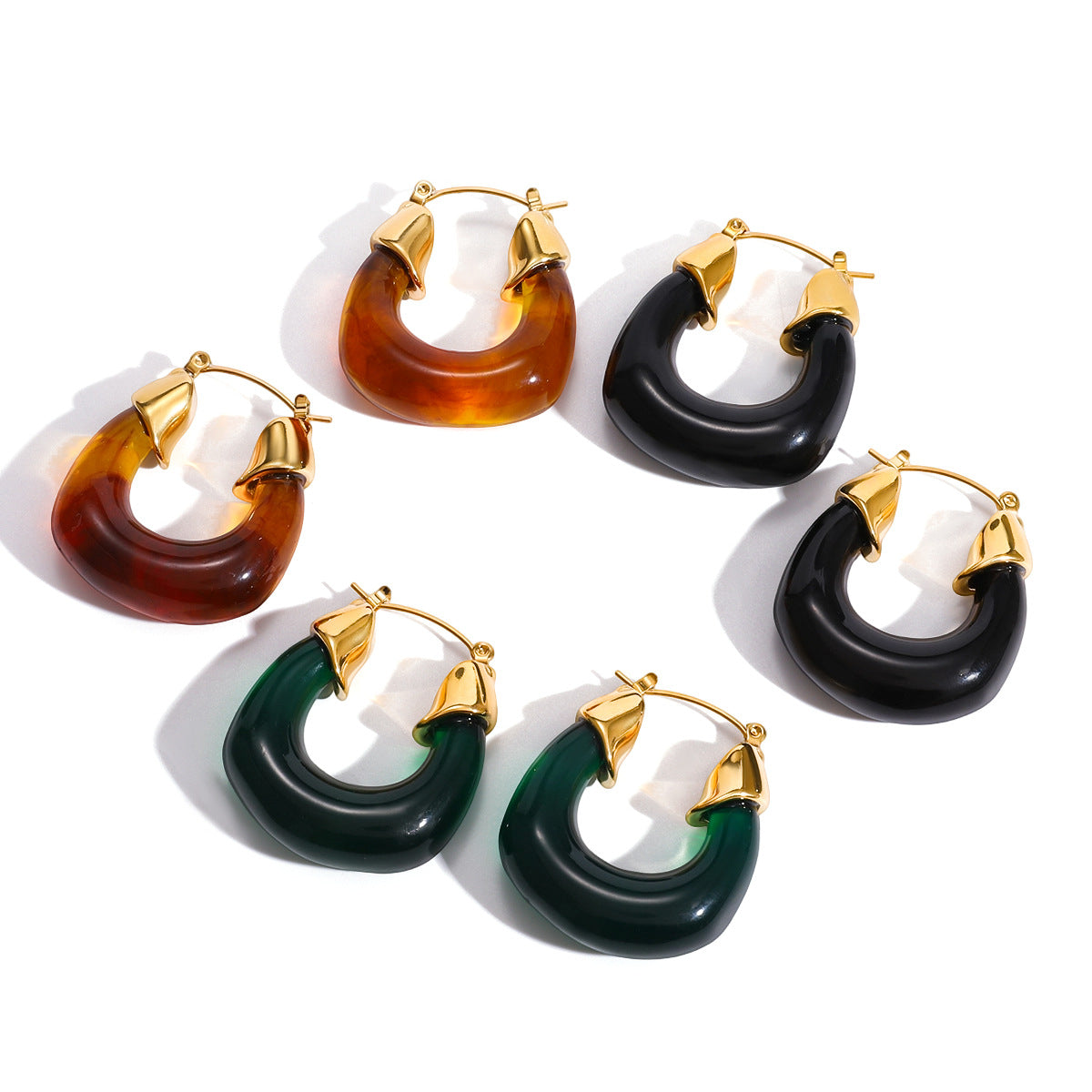 Chunky Resin Hoop Earrings for Women - 18K Gold Plated Modern Minimalist Statement
