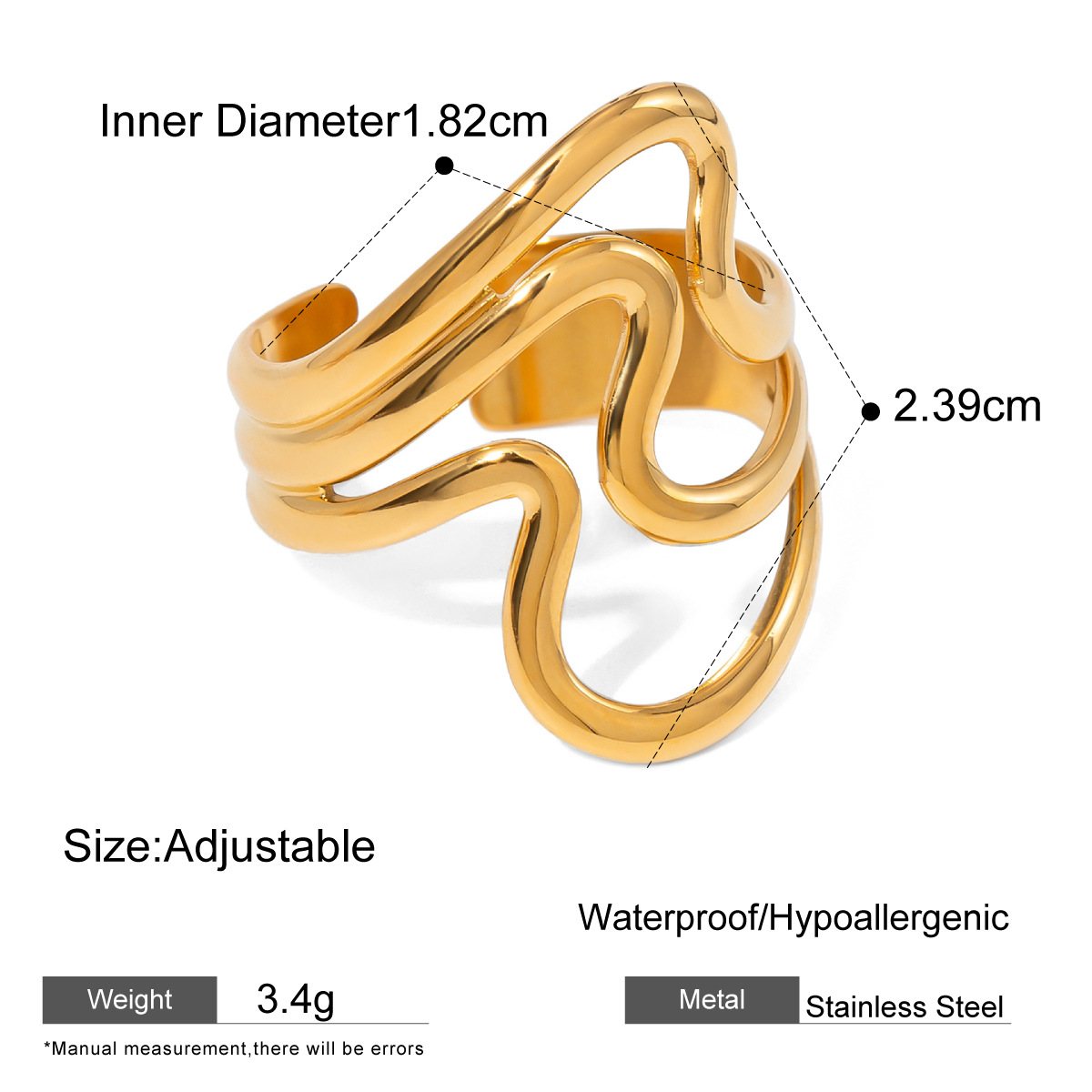 18K Gold Stainless Steel Geometric Statement Ring – Titanium Fashion Band