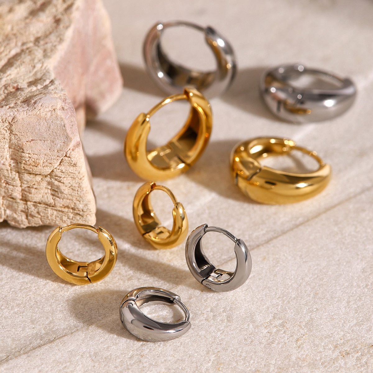 Stainless Steel Hoop Earrings – 18K Gold Titanium Steel Studs with Luxury Appeal
