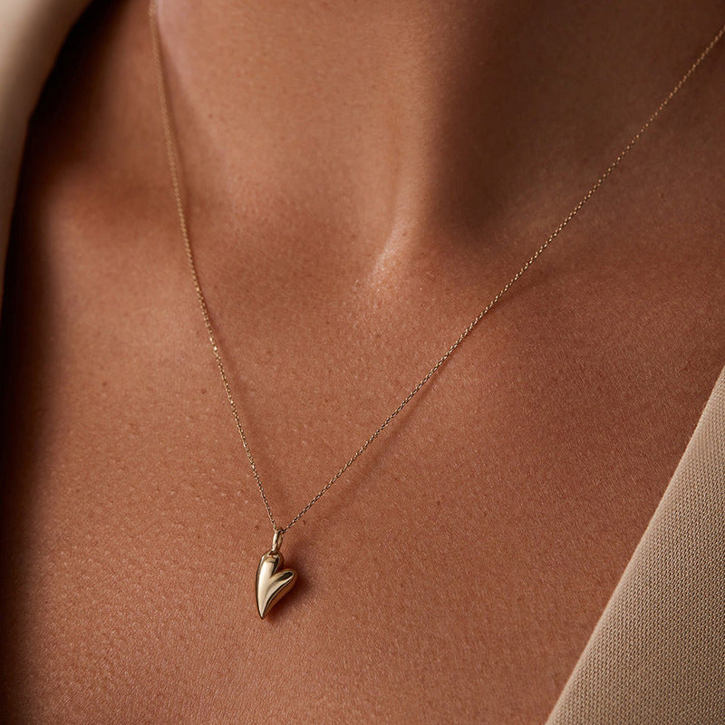 Heart Necklace - Minimalist Dainty Sterling Silver Pendant for Everyday Stacking