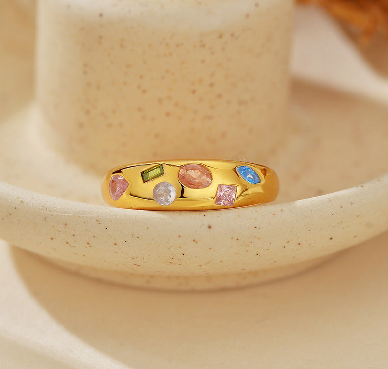 Rainbow Zirconia Stacking Ring - S925 Sterling Silver Colorful Minimalist Band