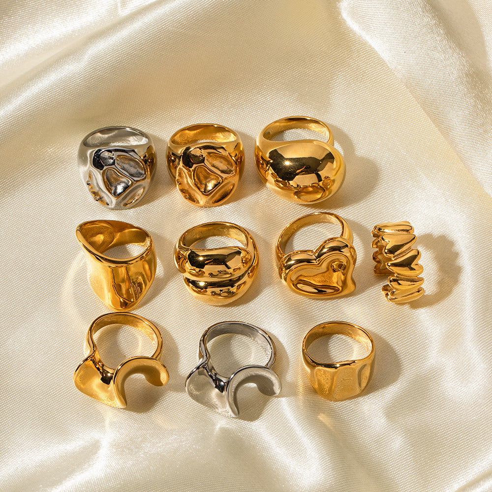 Geometric Statement Ring in 18k Gold Plated Stainless Steel - Bold Luxurious Cocktail Ring